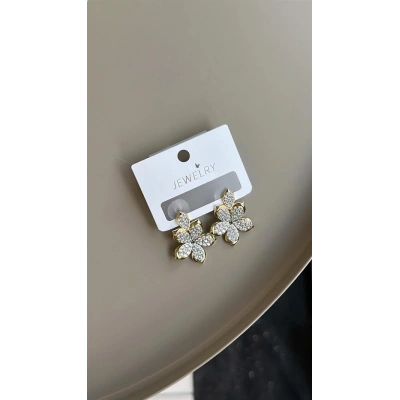 HERŞEYTREND Taşlı Çiçek Küpe - Altın