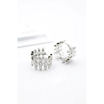 LitaeTrend Taşlı Halka Küpe - Gümüş