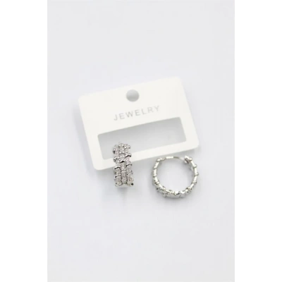 LitaeTrend Taşlı Halka Küpe - Gümüş