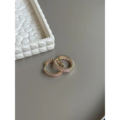 HERŞEYTREND Taşlı Halka Küpe - Pembe