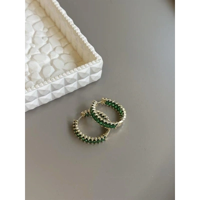 HERŞEYTREND Taşlı Halka Küpe - Yeşil