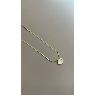 HERŞEYTREND Taşlı Kalp Kolye - Altın