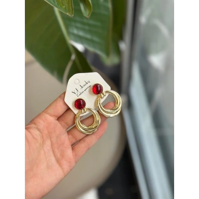 HERŞEYTREND Taşlı Küpe - Bordo