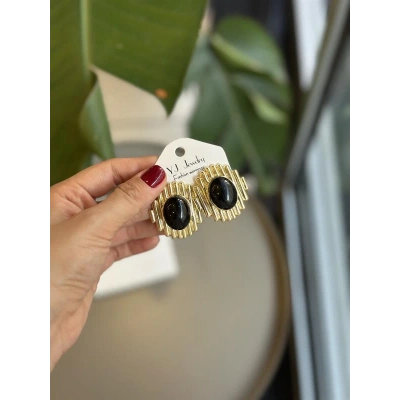 HERŞEYTREND Taşlı Küpe - Siyah