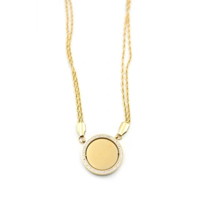 HERŞEYTREND Taşlı Plaka Kolye - Altın