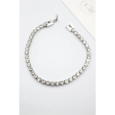 LitaeTrend Taşlı Su Yolu Çelik Bileklik - Gümüş