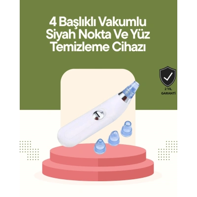 HERŞEYTREND USB Destekli 4 Başlıklı Siyah Nokta Vakum Cihazı – Gözenek Temizleyici ve Cilt Yenileyici Bakım Aleti