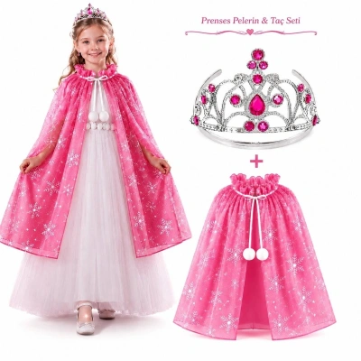Masal Prensesi Pembe Pelerin Ve Taç Seti (85 Cm)