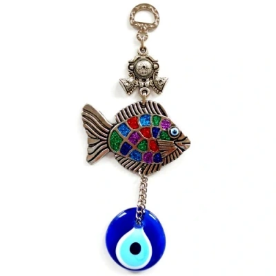 HERŞEYTREND Mavi Nazar Boncuklu Balık Figürlü Mini Balık Duvar Süsü