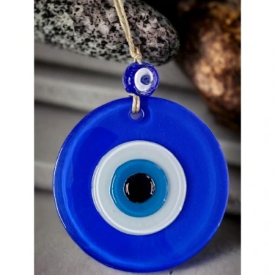 HERŞEYTREND Mavi Nazar Boncuklu Duvar Süsü 10 Cm Cam Duvar Dekoru