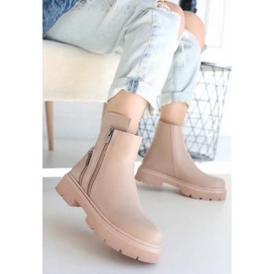 Menta Nude Cilt Fermuar Aksesuarlı Bot