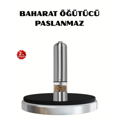 Modern Otomatik Baharat Öğütücü Seti – Pilli, Paslanmaz Çelik, LED Aydınlatmalı