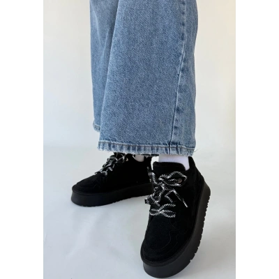 HERŞEYTREND Muden Siyah Süet Bağcıklı Bot