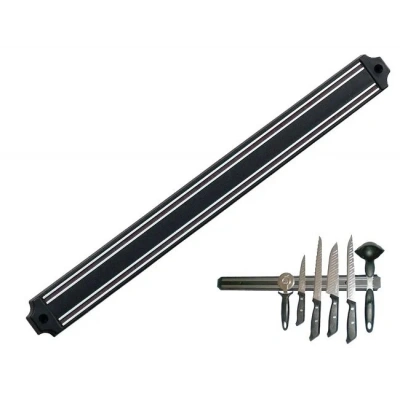 Mutfak Duvarına Monte Mıknatıslı Geniş Bıçak Tutucu Stand - 55 Cm - Siyah - Paslanmaz Çelik