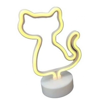 Neon Işıklı Kedi Lamba Pil+usb Pembe Işık Mz-122