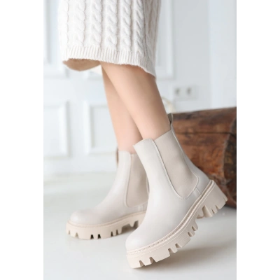 Ninle Bej Cilt Topuklu Bot