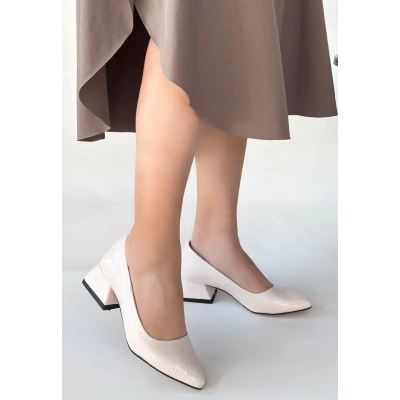 HERŞEYTREND Nitya Bej Baskılı Rugan Topuklu Ayakkabı