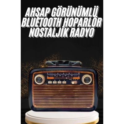Nostaljik Görünümlü Ahşap Radyo TF SD USB Girişli Led Fener Işıklı
