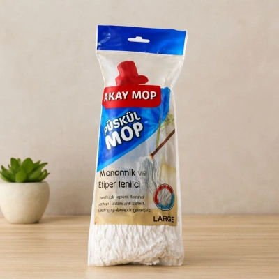 Pamuklu Püsküllü Mop Başlığı 23cm Orta-Large (Klasik Sap)