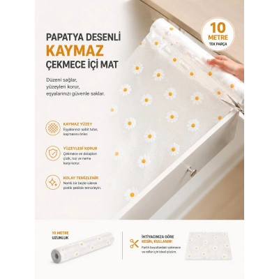 Papatya Desenli Kaymaz Dolap Ve Çekmece İçi Mat 10 Metre