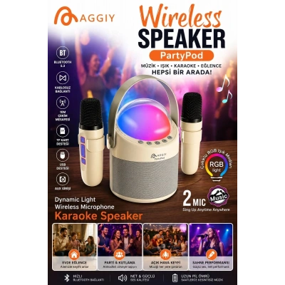 Partypod Bluetooth 5.3 Destekli Çok Fonksiyonlu Kablosuz Mikrofon Ve Hoparlör