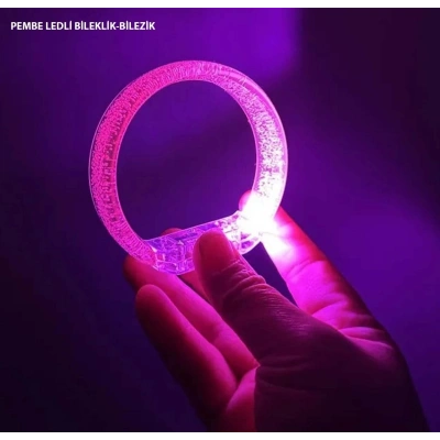 Pembe Led Işıklı Baskı Yapılabilen Pilli Bileklik Bilezik 1,5 Cm Genişlik