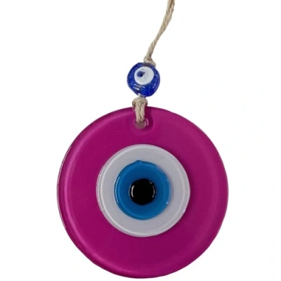 HERŞEYTREND Pembe Nazar Boncuklu Duvar Süsü 10 Cm Cam Duvar Dekoru