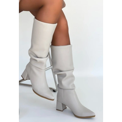 HERŞEYTREND Pitay Bej Cilt Topuklu Çizme