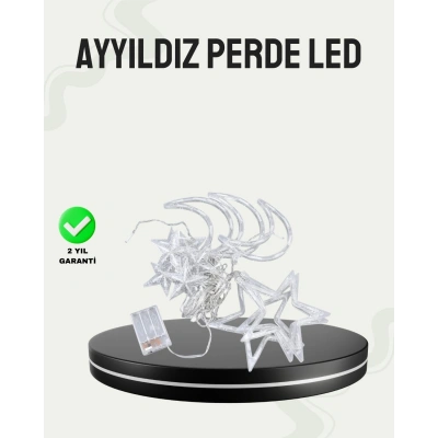 Prizli Yıldız Ay Perde LED Işık Ev ve Organizasyon Dekoru