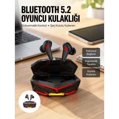 Profesyonel TWS Işıklı Kablosuz Bluetooth Kulaklık Oyuncu Kulaklığı Yeni Nesil