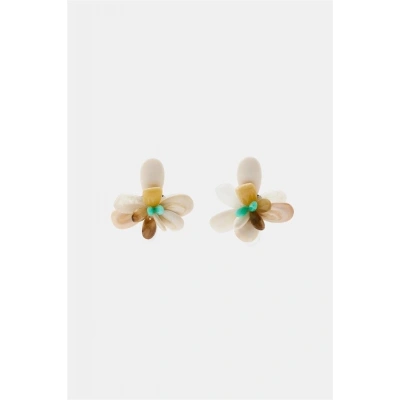 Reçine Çiçek Küpe - Krem
