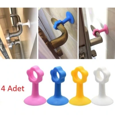 HERŞEYTREND Renkli Vantuzlu Geçmeli Kapı Kolu Stoper 4lü Set