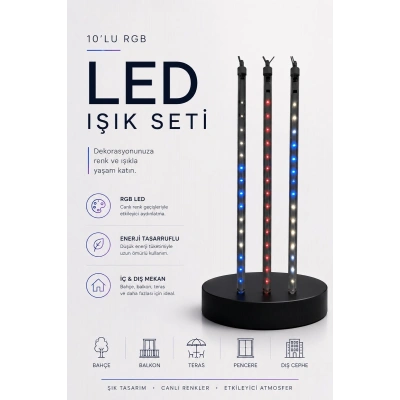 RGB LED Dış Ve İç Mekan Süsleme Işığı 10 Çubuklu Şerit