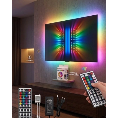 RGB LED Strip 5 Metre Kumandalı 5050 Şerit Led Dekorasyon Işığı