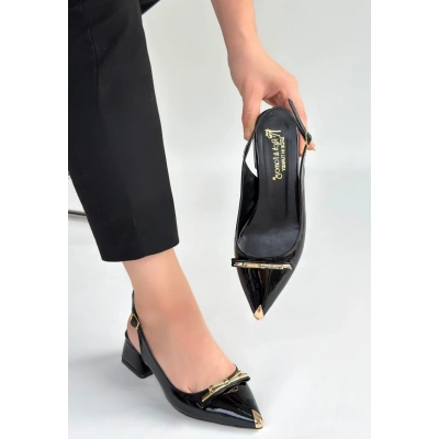 HERŞEYTREND Ricy Siyah Rugan Topuklu Ayakkabı