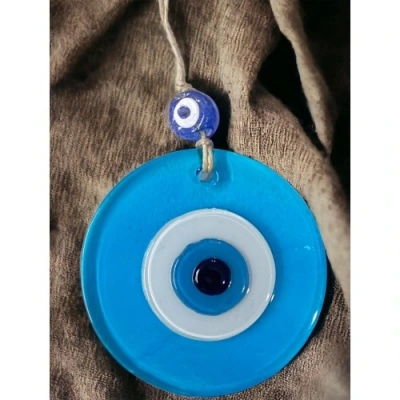 HERŞEYTREND Şeffaf Mavi Nazar Boncuklu Duvar Süsü 10 Cm Cam Duvar Dekoru