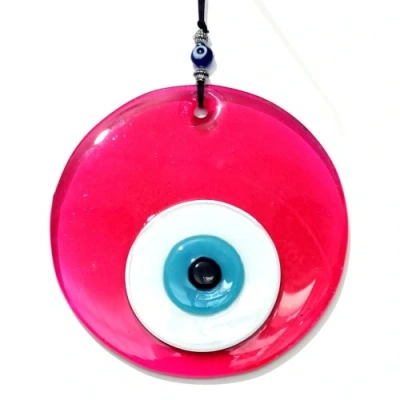 HERŞEYTREND Şeffaf Pembe El Yapımı Cam Nazar Boncuklu Duvar Dekoru