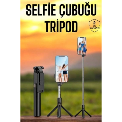 Selfie Çubuğu Tripod Kumandalı Telefon Tutucu Siyah