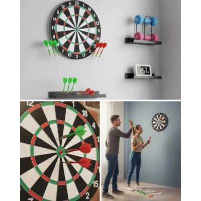 Şık Tasarımlı 15 İnç Dart Tahtası Metal Uçlu 4 Ok Seti