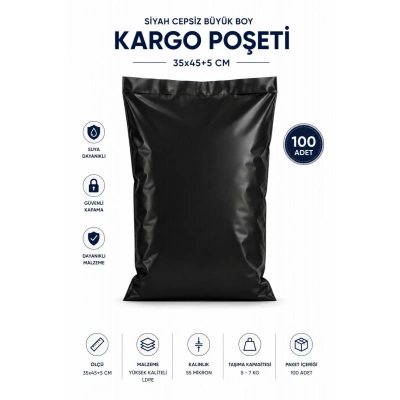Siyah Cepsiz Büyük Boy Kargo Poşeti 35x45+5 Cm 100 Adet