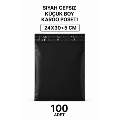 Siyah Cepsiz Küçük Boy Kargo Poşeti 24x30+5 Cm 100 Adet