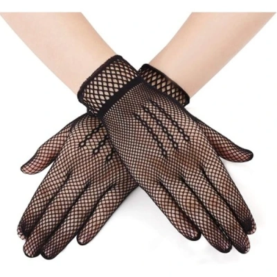 HERŞEYTREND Siyah Renk Likralı File Eldiven Parmaklı Örgü Eldiven Yetişkin Boy
