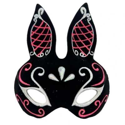 HERŞEYTREND Siyah Süet Tavşan Maskesi Simli