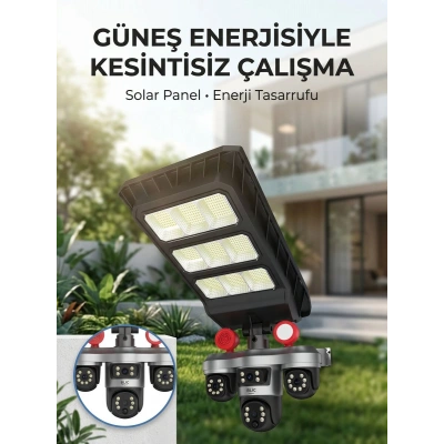 Solar Panelli Akıllı Güvenlik Kamerası LED Projektörlü