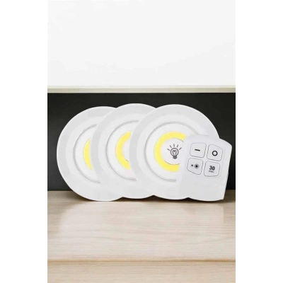 Spot Lamba Led Işık 3lü Uzaktan Kumandalı Pilli Yapışkanlı Kablosuz