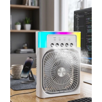 Su Püskürtmeli Mini Klima Fan USB Şarjlı Masaüstü Soğutucu RGB Işıklı