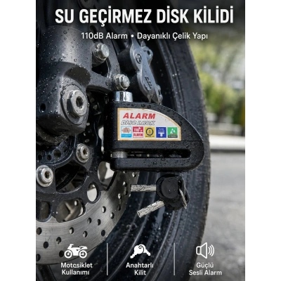 Suya Dayanıklı 110dB Alarmlı Çelik Disk Kilidi Yeni Nesil