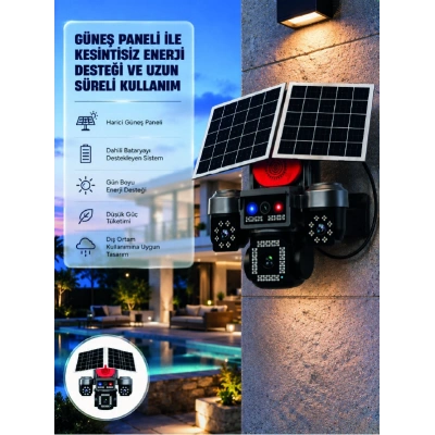 Takip Özellikli 4 Kameralı Güneş Panelli Güvenlik Kamera Sistemi