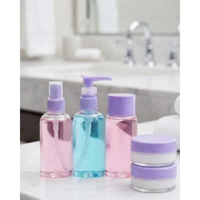 Taşınabilir 5’li Seyahat Banyo Seti Şeffaf Kozmetik Kapları