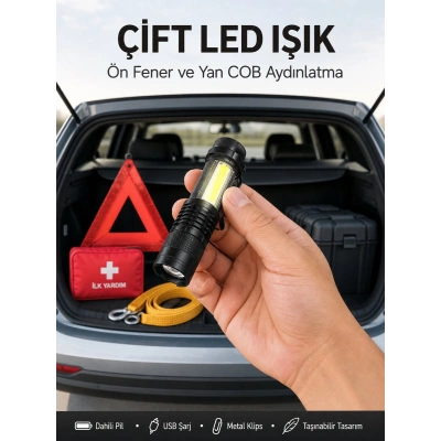Taşınabilir Şarjlı LED Fener - 4 Modlu, 2000LM, Ayarlanabilir Odak Yeni Nesil
